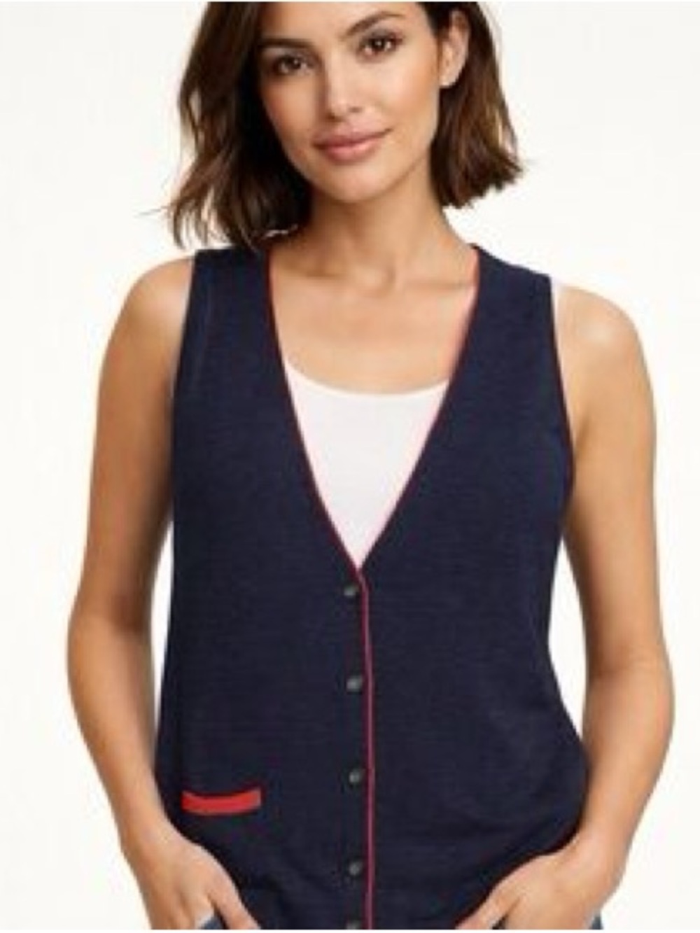 Lands' End Navy Knit Vest with Red Piping